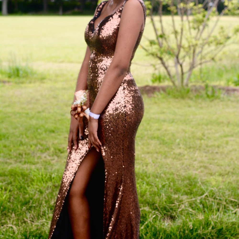Copper sequins floor length dress